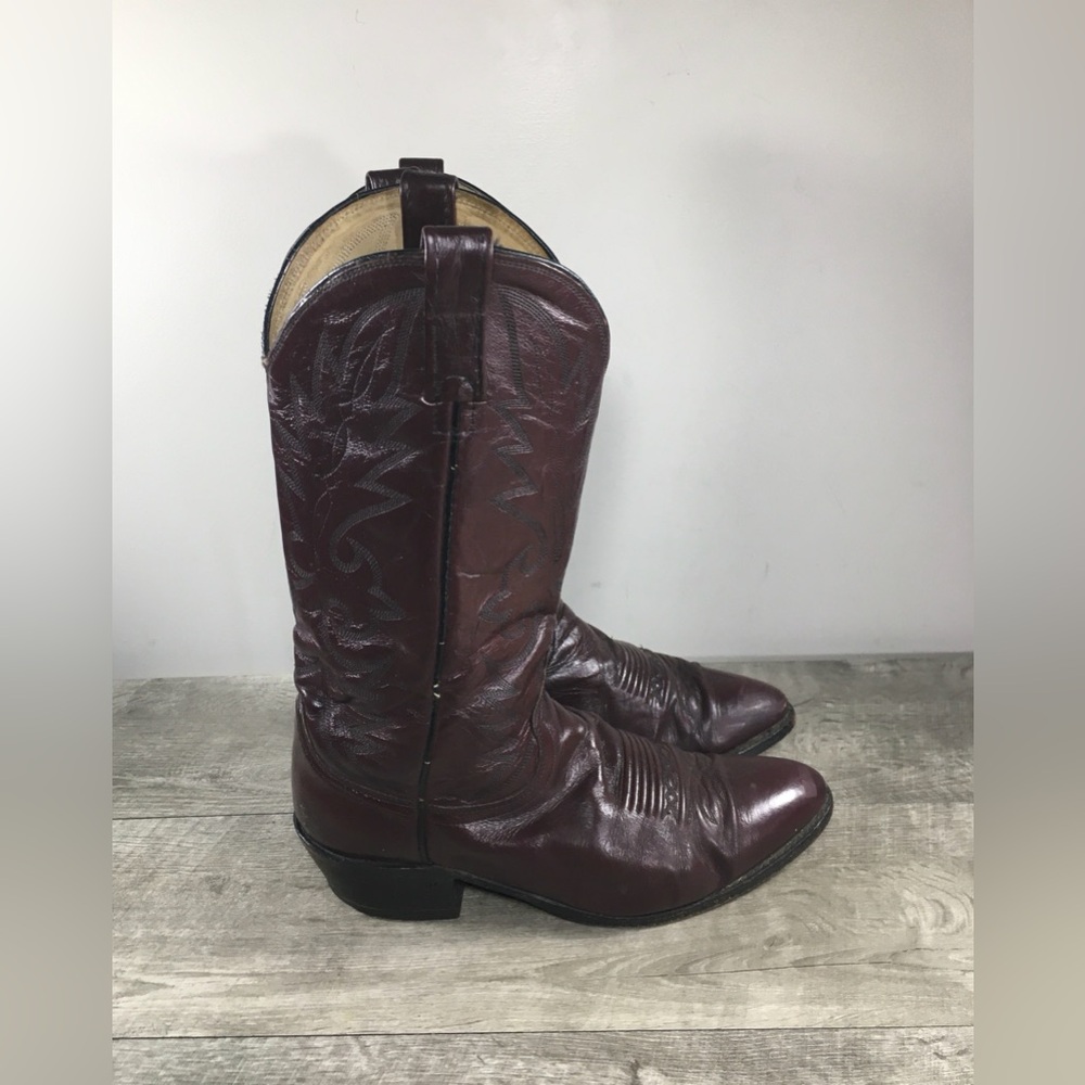 Vintage Dan Post 112R El Paso Mens Leather Cowboy Western Burgundy Boots 8.5